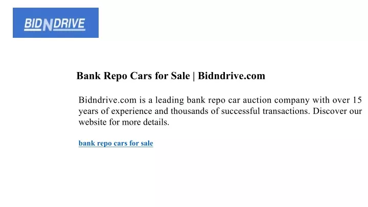 bank repo cars for sale bidndrive com