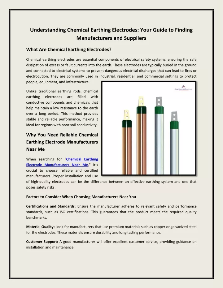 understanding chemical earthing electrodes your