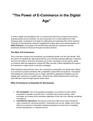 "The Power of E-Commerce in the Digital Age"