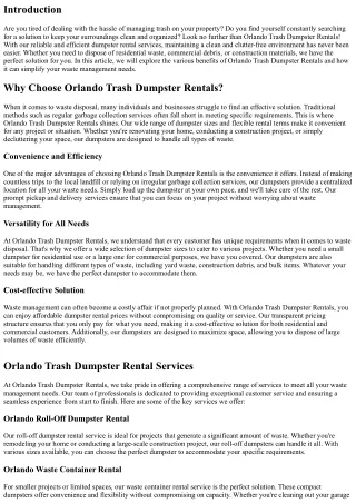 Orlando Trash Dumpster Rentals: The Easy Way to Keep Your Property Clean