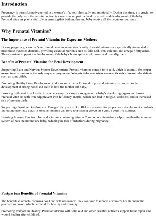 How Prenatal Vitamins Support Overall Health during Pregnancy and Postpartum