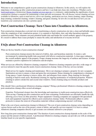 Post-Construction Cleanup: Turn Chaos into Cleanliness in Allentown.