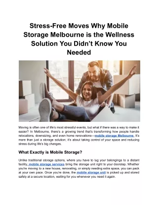 Stress-Free Moves Why Mobile Storage Melbourne is the Wellness Solution You Didn’t Know You Needed