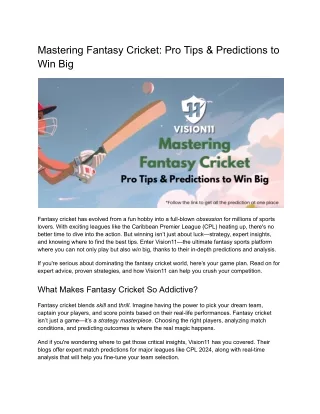 Mastering Fantasy Cricket_ Pro Tips & Predictions to Win Big