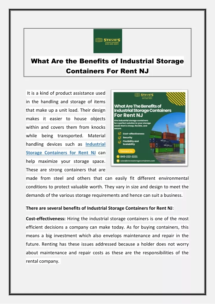 what are the benefits of industrial storage