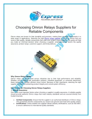 Omron Relays Suppliers