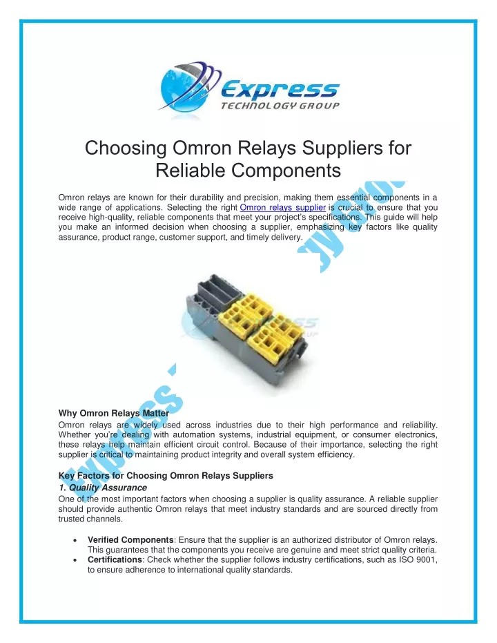 choosing omron relays suppliers for reliable