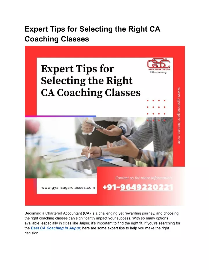 expert tips for selecting the right ca coaching