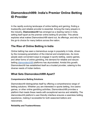 Diamondexch999_ India’s Premier Online Betting ID Provider