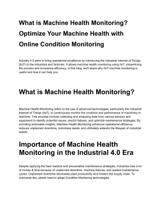 What is Machine Health Monitoring