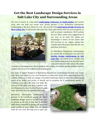 Get the Best Landscape Design Services in Salt Lake City and Surrounding Areas