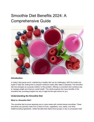 smoothie diet benefits 2024 a comprehensive guide