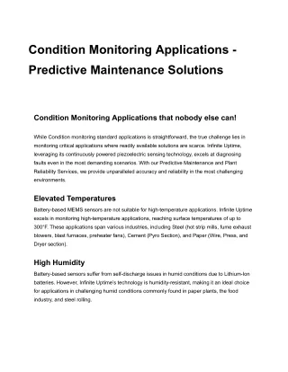 Condition Monitoring Applications - Predictive Maintenance Solutions