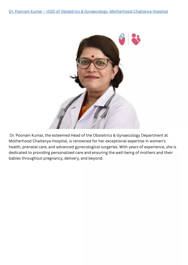 dr poonam kumar hod of obstetrics gynaecology