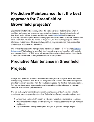 Predictive Maintenance_ Is it the best approach for Greenfield or Brownfield projects