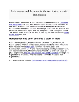 india announced the team for the two test series