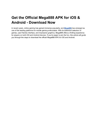 Get the Official Mega888 APK for iOS & Android - Download Now