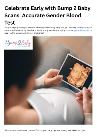 Celebrate Early with Bump 2 Baby Scans' Accurate Gender Blood Test