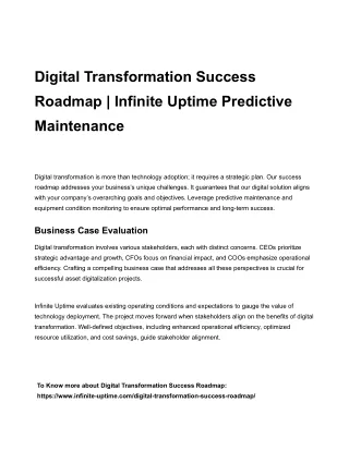 Digital Transformation Success Roadmap  Infinite Uptime Predictive Maintenance