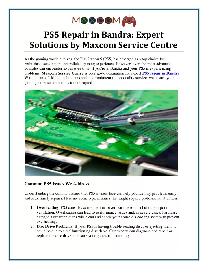 ps5 repair in bandra expert solutions by maxcom