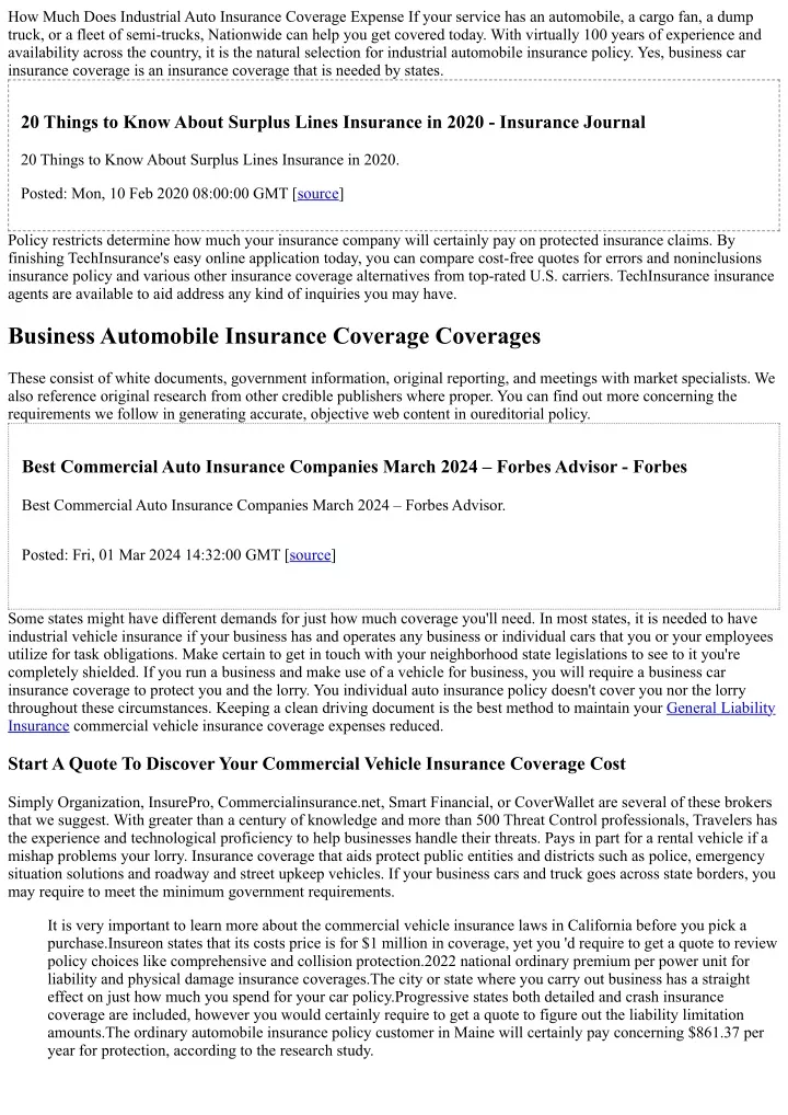 how much does industrial auto insurance coverage