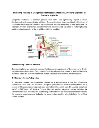 Restoring Hearing in Congenital Deafness_ Dr. Meenesh Juvekar's Expertise in Cochlear Implants