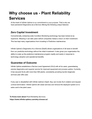 Why choose us - Plant Reliability Services