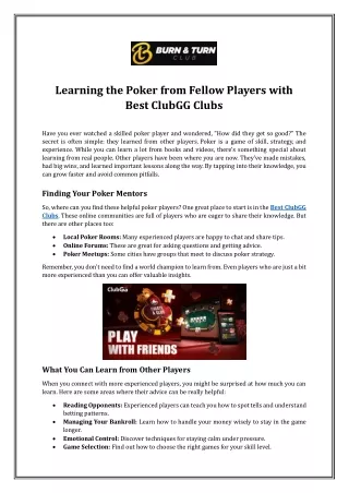 Learning the Poker from Fellow Players with Best ClubGG Clubs