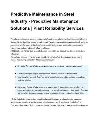 Predictive Maintenance in Steel Industry - Predictive Maintenance Solutions _ Plant Reliability Services