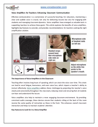 Voice Amplifiers for Teachers