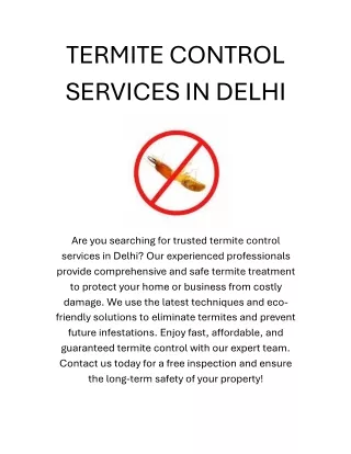 TERMITE CONTROL SERVICES IN DELHI