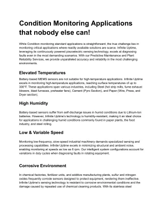Condition Monitoring Applications that nobody else can