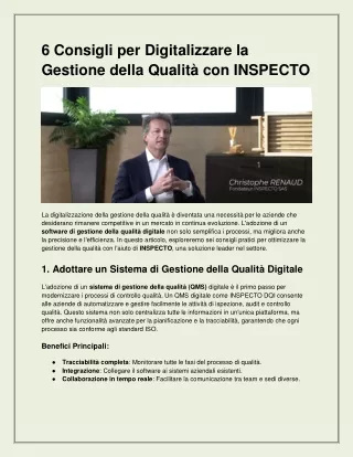 6 Consigli per Digitalizzare la Gestione della Qualità con INSPECTO