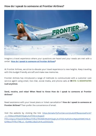 How do I speak to someone at Frontier Airlines