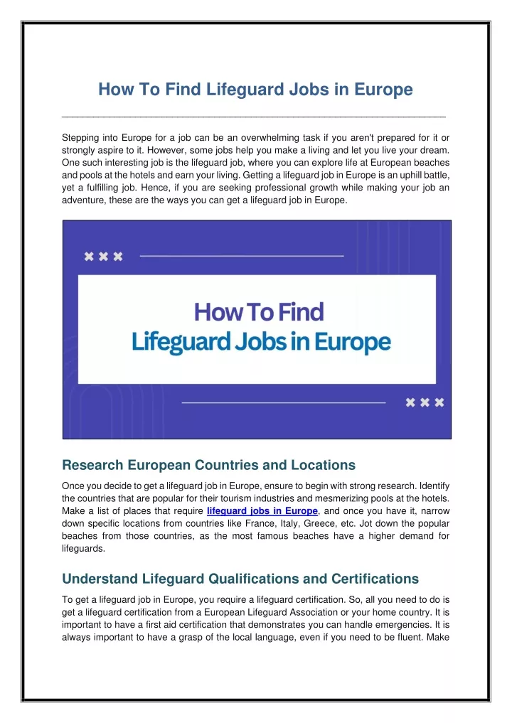 how to find lifeguard jobs in europe