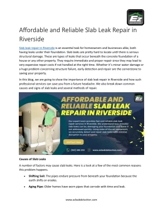 Affordable and Reliable Slab Leak Repair in Riverside 1109