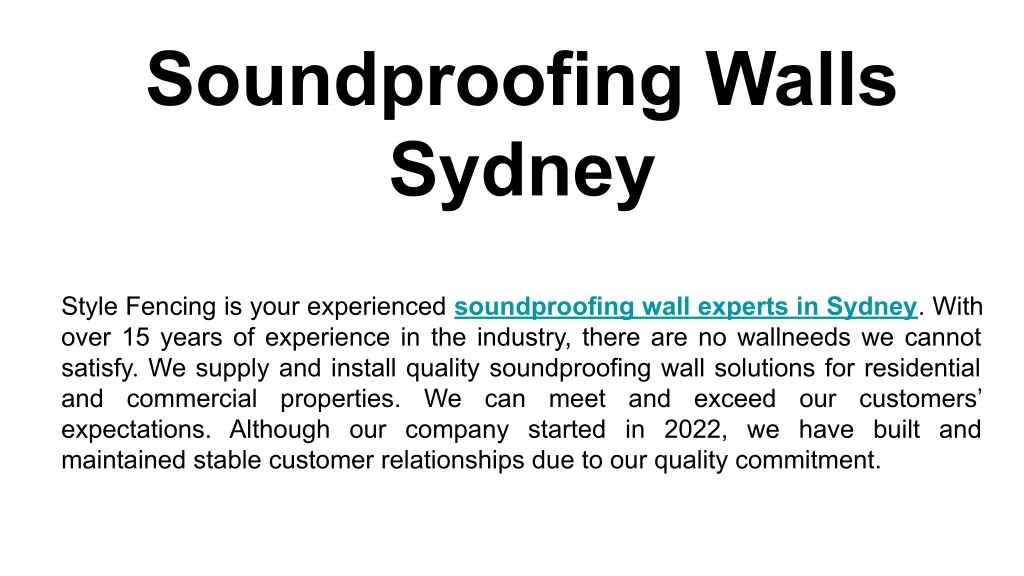 PPT - Soundproofing Walls Sydney PowerPoint Presentation, free download ...