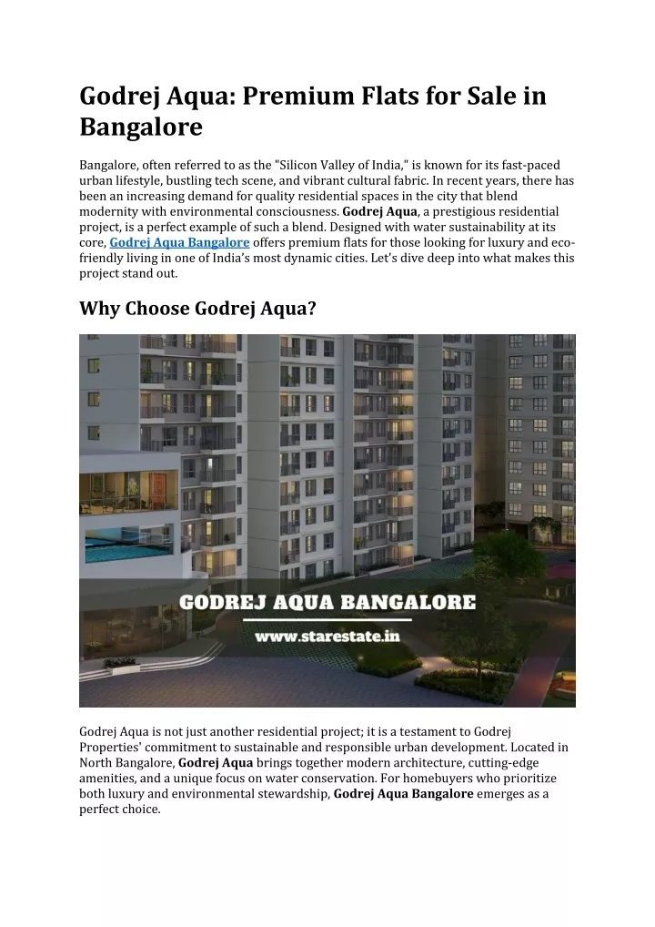 godrej aqua premium flats for sale in bangalore