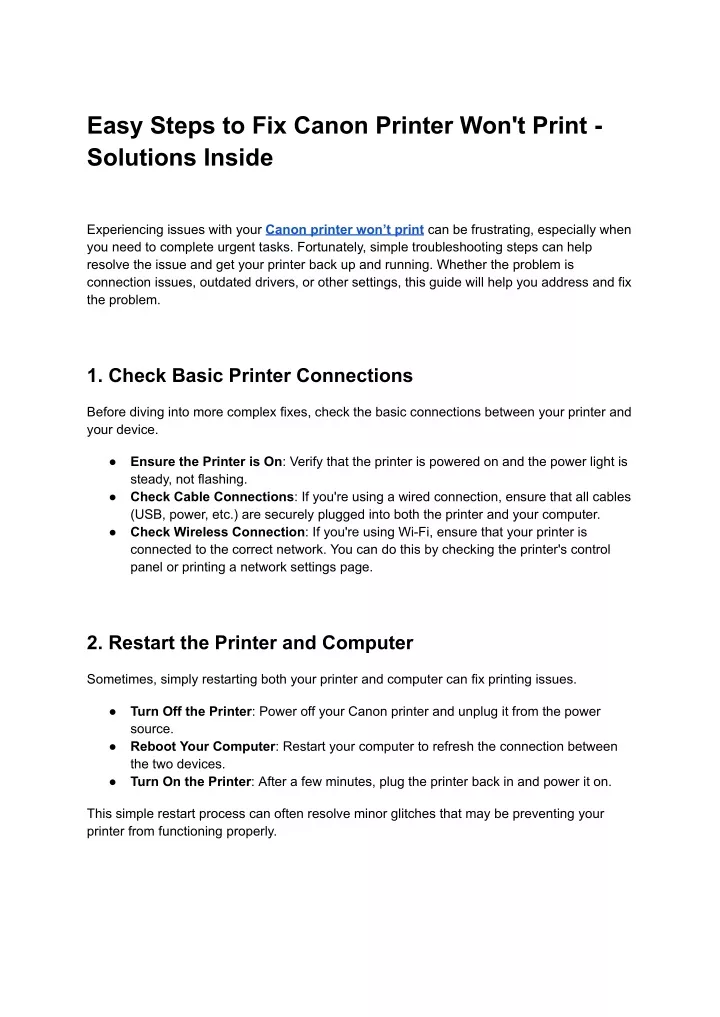 easy steps to fix canon printer won t print