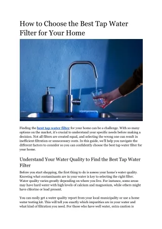 How to Choose the Best Tap Water Filter for Your Home