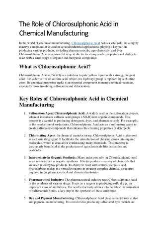 The Role of Chlorosulphonic Acid in Chemical Manufacturing