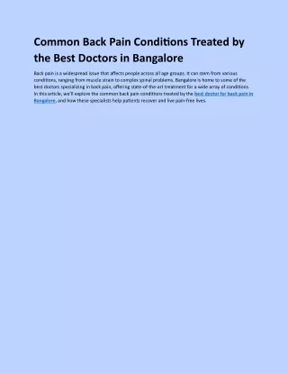 Common Back Pain Conditions Treated by the Best Doctors in Bangalore