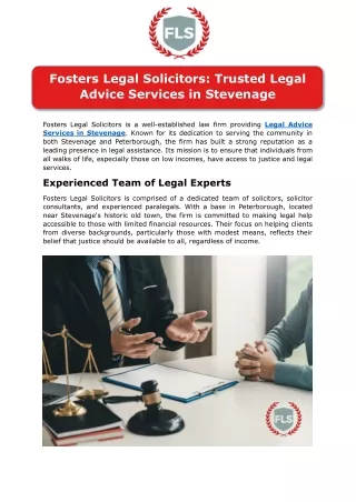 Fosters Legal Solicitors : Trusted Legal Advice Services in Stevenage