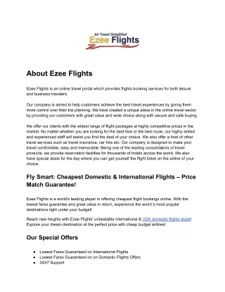 Ezee Flights- Online Flights Ticket Booking Agency in USA
