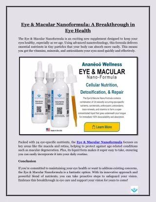 Eye & Macular Nanoformula- A Breakthrough in Eye Health