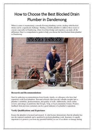 How to Choose the Best Blocked Drain Plumber in Dandenong