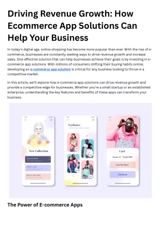 Driving Revenue Growth: How Ecommerce App Solutions Can Help Your Business