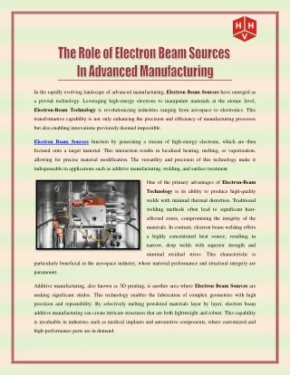 The Role of Electron Beam Sources in Advanced Manufacturing