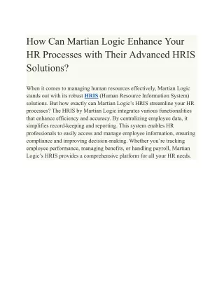 How Can Martian Logic Enhance Your HR Processes with Their Advanced HRIS Solutions