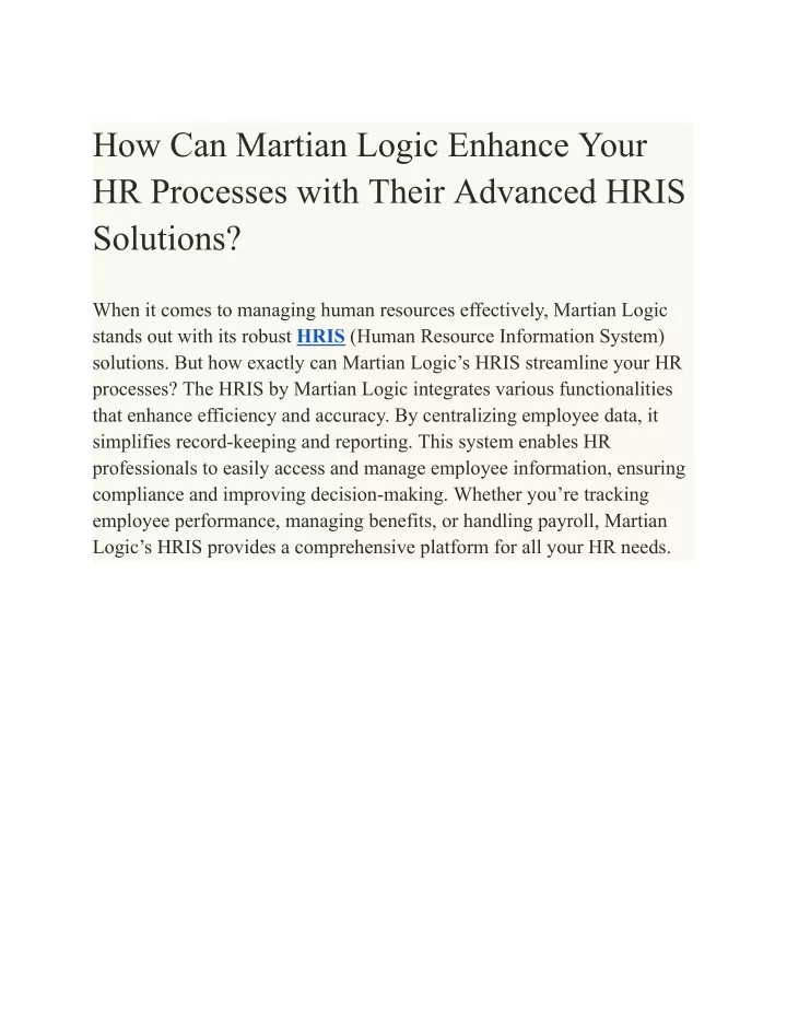 how can martian logic enhance your hr processes